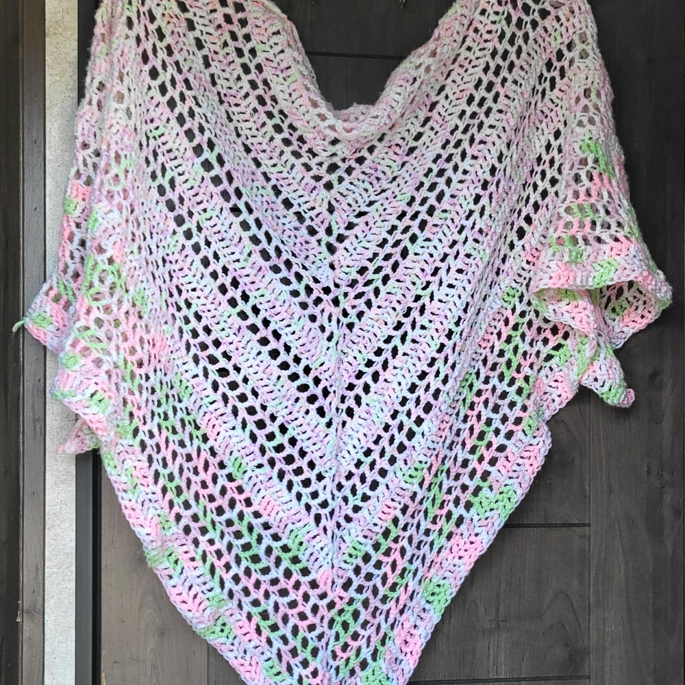 Pink and Green Spring Crochet Shawl